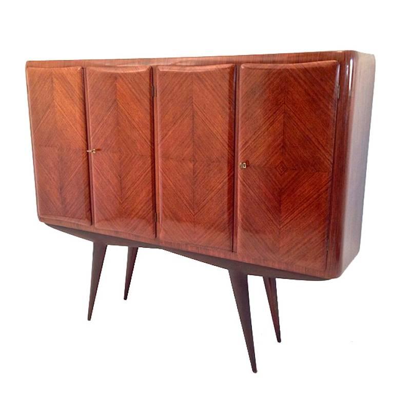 Four-Door Mid-Century Tall Cabinet in Rosewood Italy circa 1955 For Sale