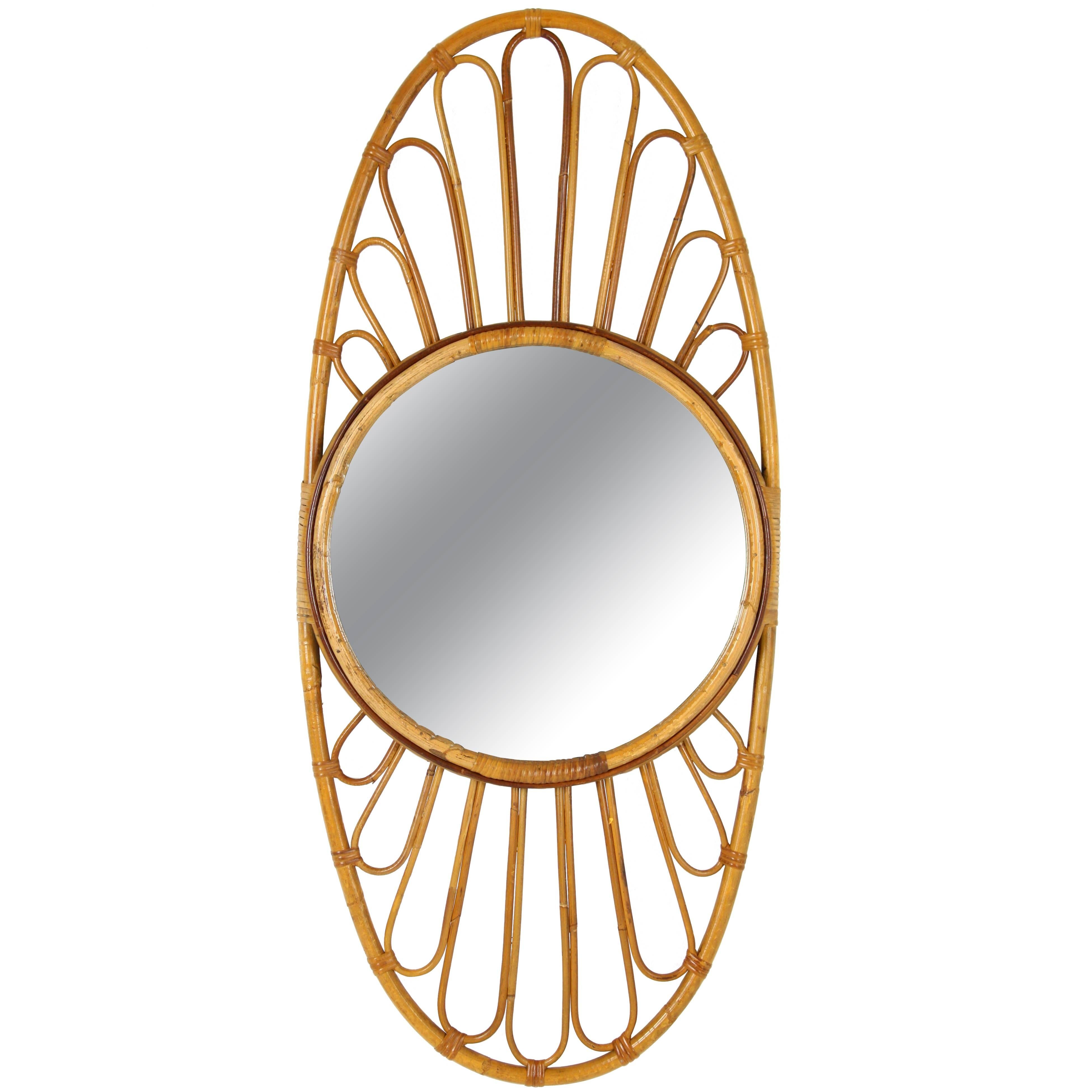 Mid century bamboo oval mirror