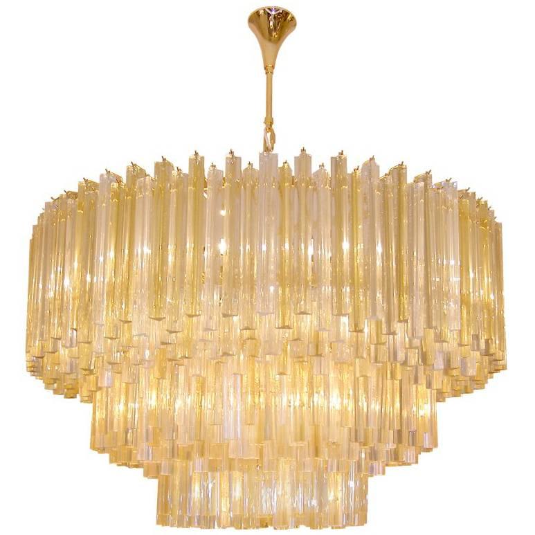 Three-Tiered Amber and Clear Crystal Chandelier For Sale