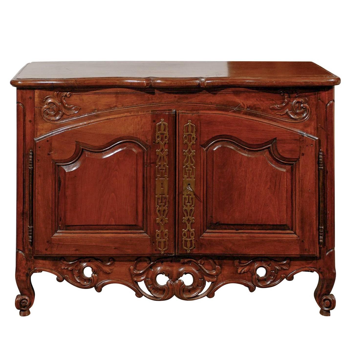 Period Regence French 1720s Walnut Two-Door Buffet with Carved and Pierced Skirt