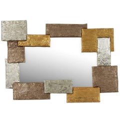 MUR. Mirror. Scarified oak and elmwood. Gold leaves. Mattia Bonetti