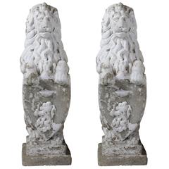 Antique Cast Concrete Architectural Lion Statues