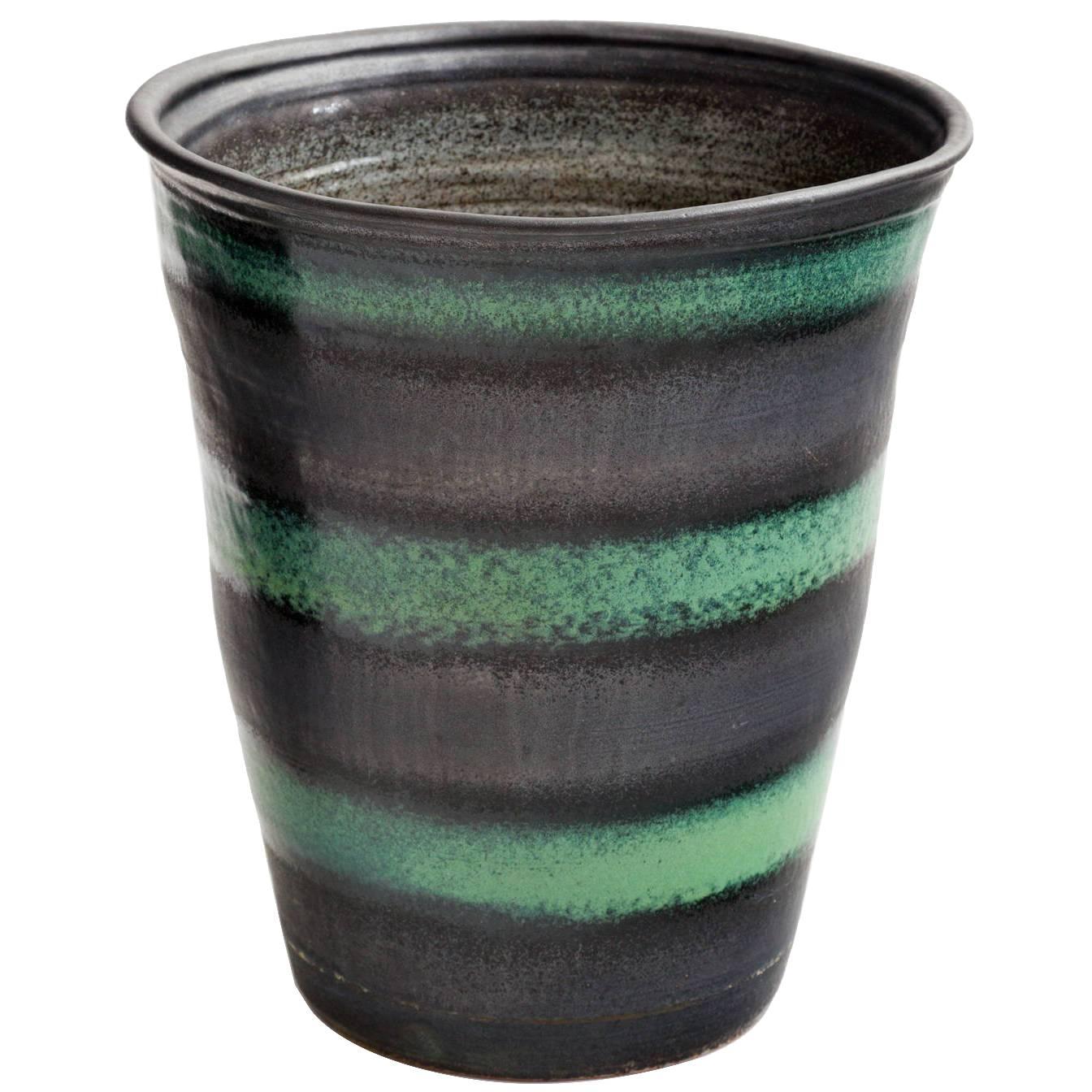 Black and Green Stripe Matte Glaze Ceramic Planter