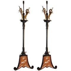 Pair of Arts and Crafts Copper and Iron Floor Lamps