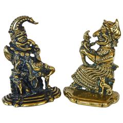 Antique Pair of English Brass Punch and Judy Doorstops, circa 1880