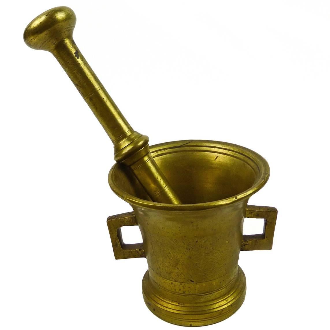 European Brass Pestle and Mortar, circa 1840 For Sale