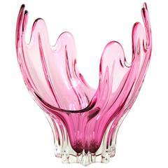 Alfredo Barbini Sommerso Pink & Clear Sommerso Murano Glass Scalloped Vase 