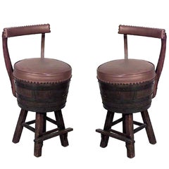 Vintage Pair of Rustic Old Hickory Oak Barrel Side Chairs