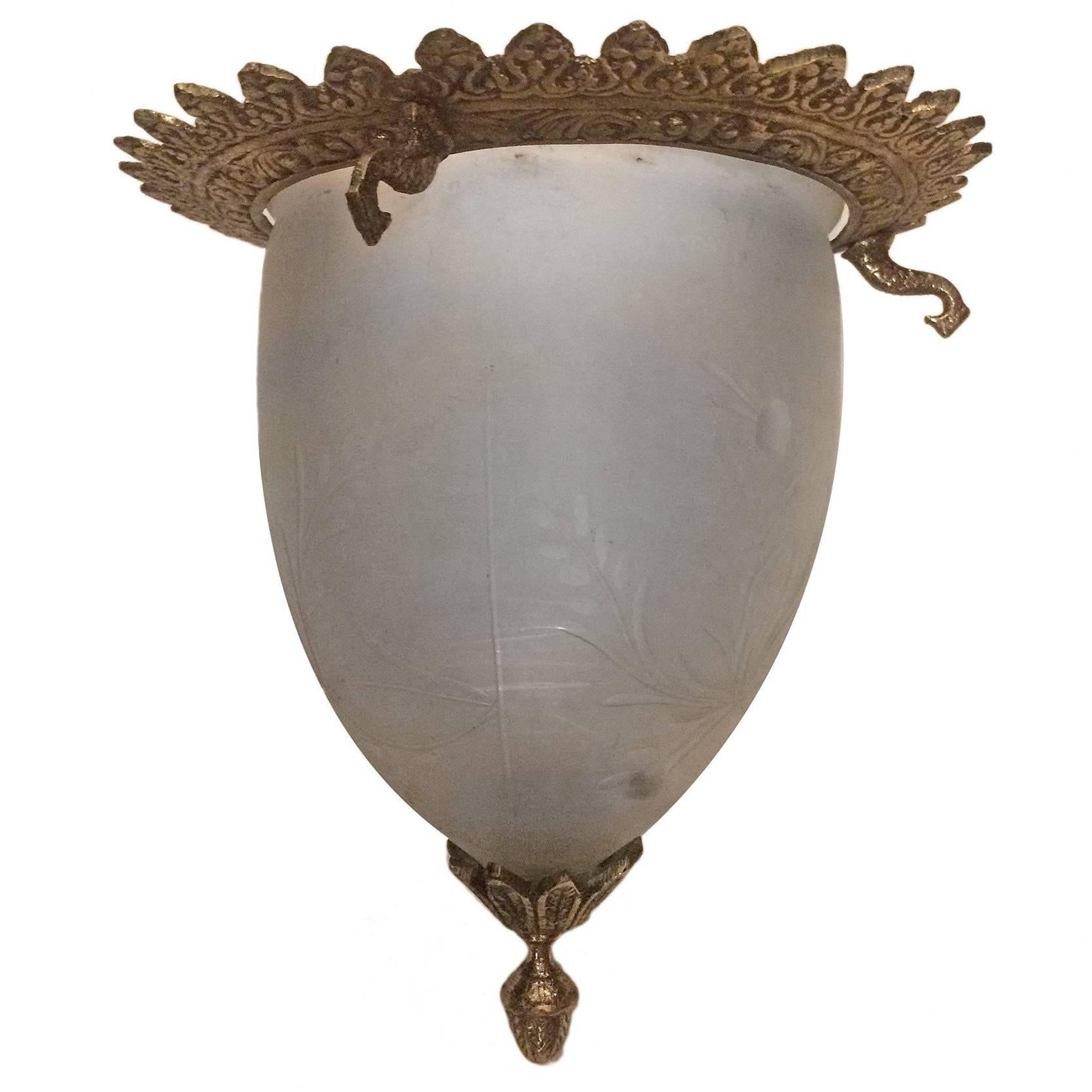 Italian Etched Glass Lantern
