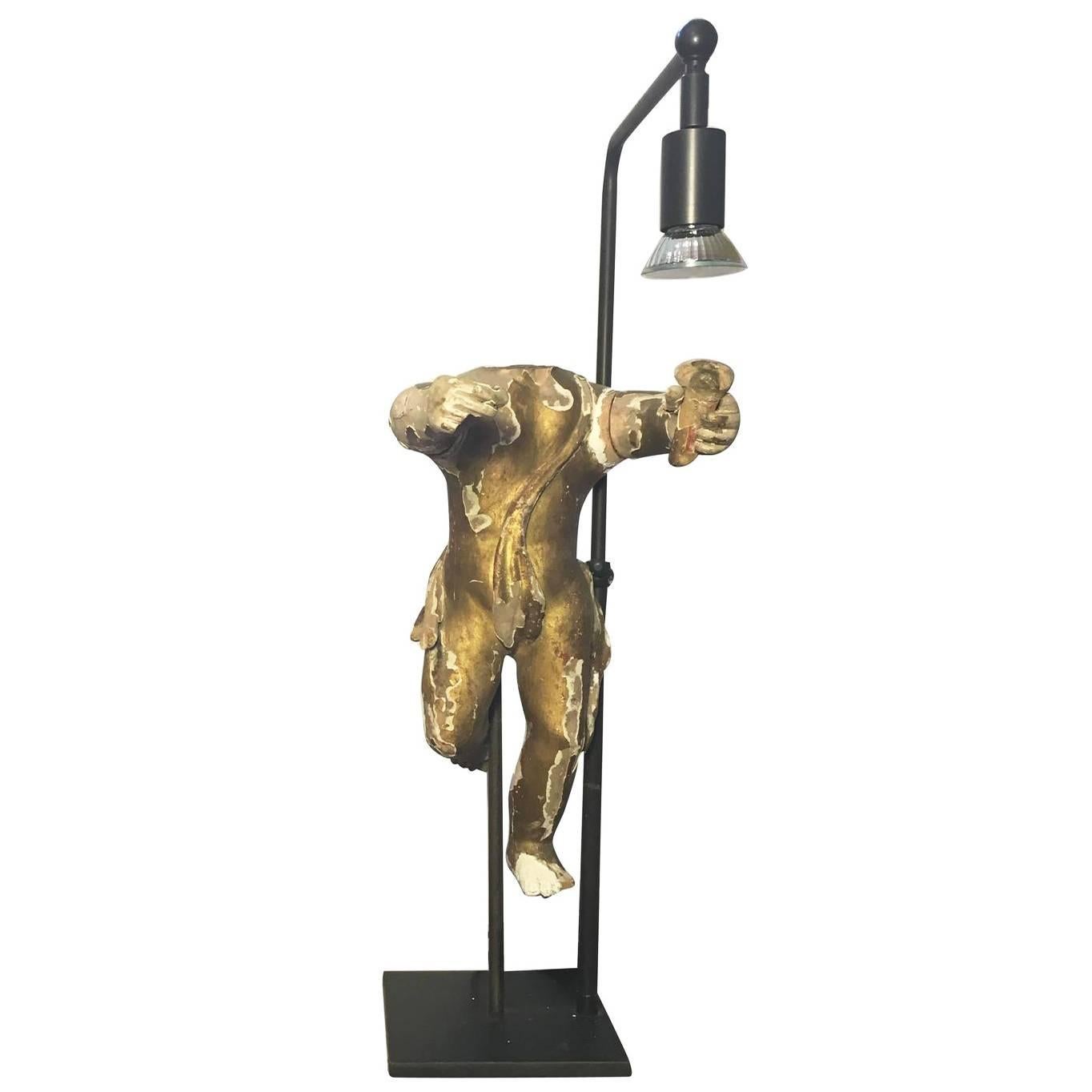 Vintage Putti Torch Figurine Lamp, circa 18th Century For Sale