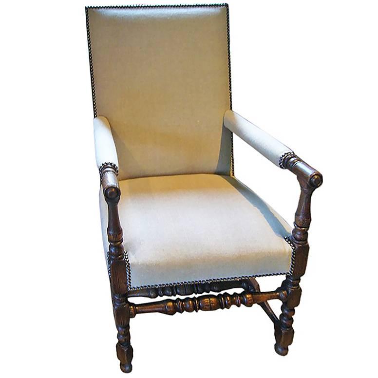 Vintage Upholstered Renaissance-Style Chair, circa 19th Century