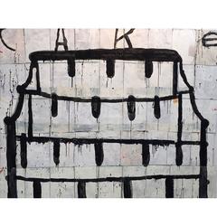 Large Black and White Cake Painting, Oil on Paper Bag by Gary Komarin 6