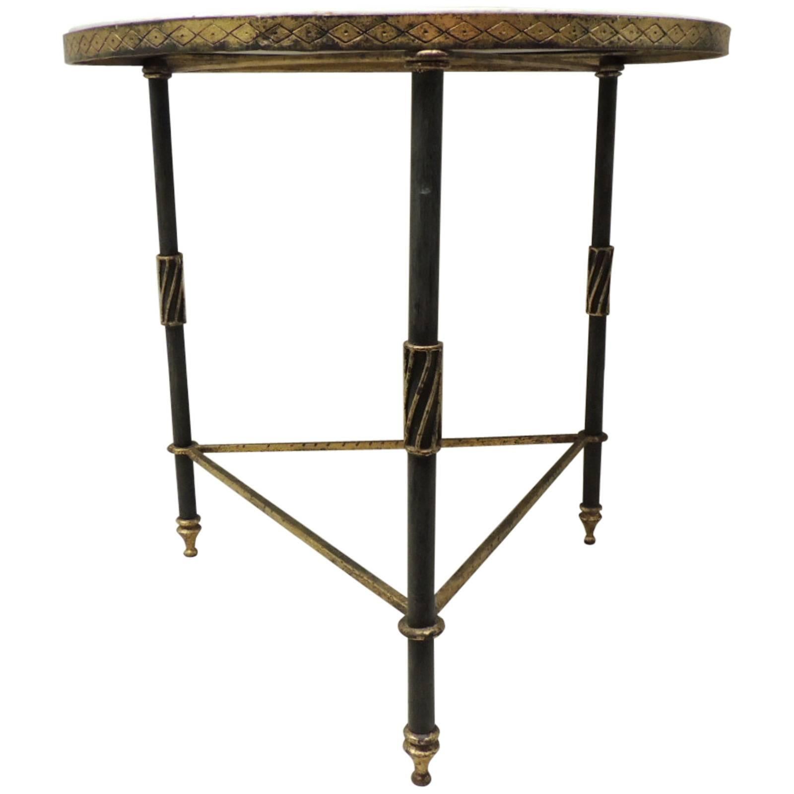 Black & Gold Round Hollywood Regency Iron Side Table 