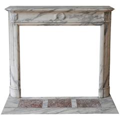 Antique Louis XVI Style Fireplace in Arabescato Marble with Round Corners
