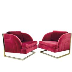 Pair of Pink 1970s Disco Chairs in the Style of Milo Baughman