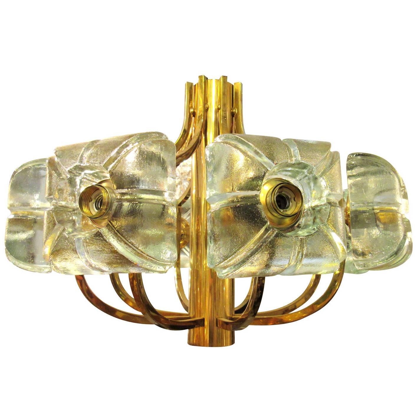 Kalmar Block Glass and Brass Chandelier