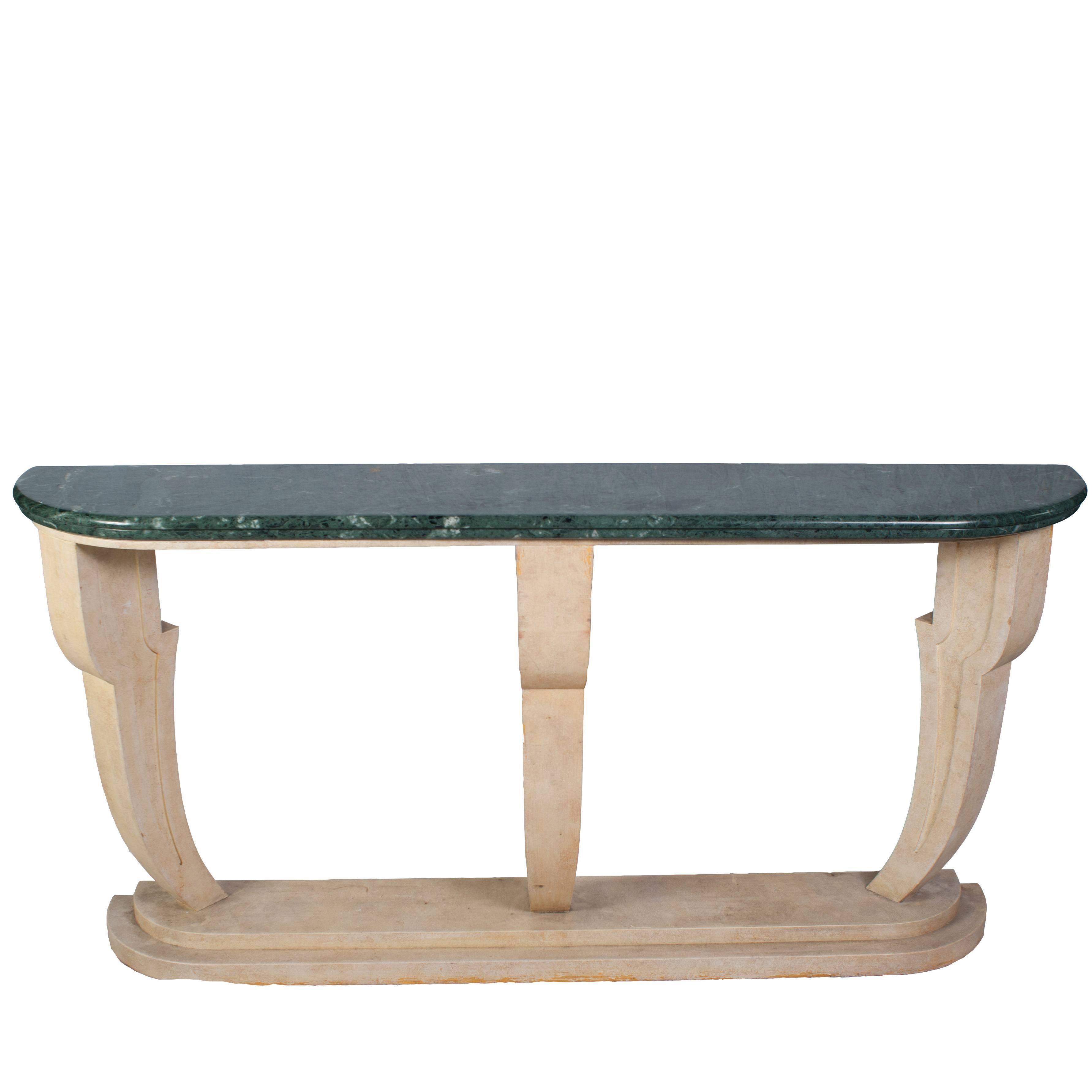 Art Deco Console Table with a Green Marble Top