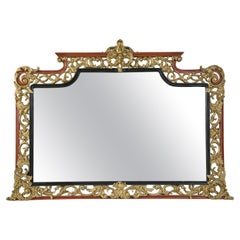 Rococo Style Rectangular Giltwood Mirror Rust Distressed Frame Ebonized Interior