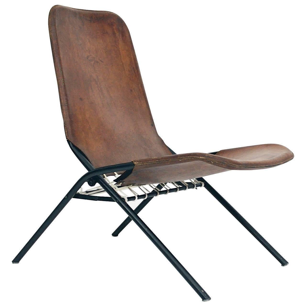Rare Olof Pira Leather Folding Chair For Sale