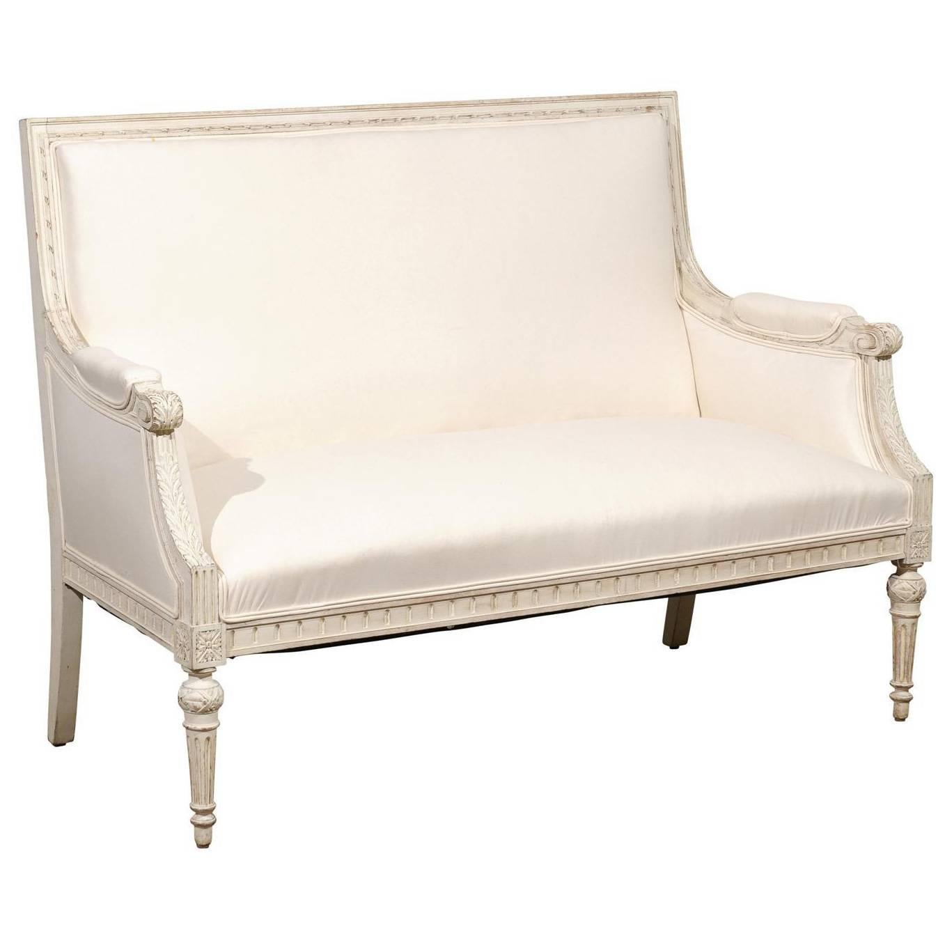 Swedish Neoclassical Revival Two-Seat Carved and Painted Sofa, circa 1880