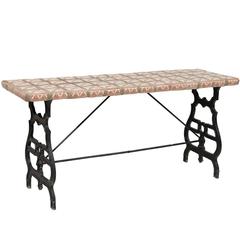 European Console Table with Iron Base and Spanish Terracotta Tiles with Pattern