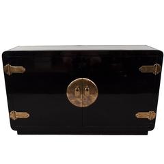 Vintage Mastercraft Asian Inspired Cabinet and Sideboard in Black Lacquer and Brass