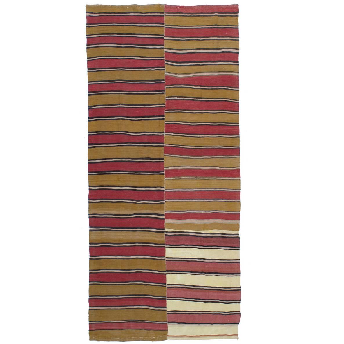 Banded Kilim Runner Rug in Two Panels