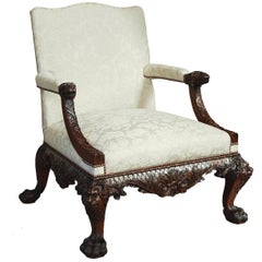 Georgian Style Superbly Carved Mahogany Open Armchair