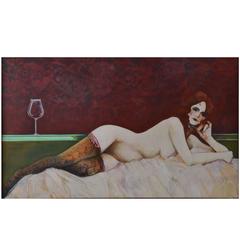Lovely Portrait of Reclining Nude by Spanish Artist Carlos Prieto
