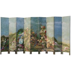 Hand-Painted Antique Screen, Wood, Beaux Arts Style, France, 1860