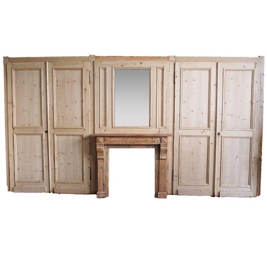 19th Century French Paneling, Two Double Doors, One Trumeau, One Mantle