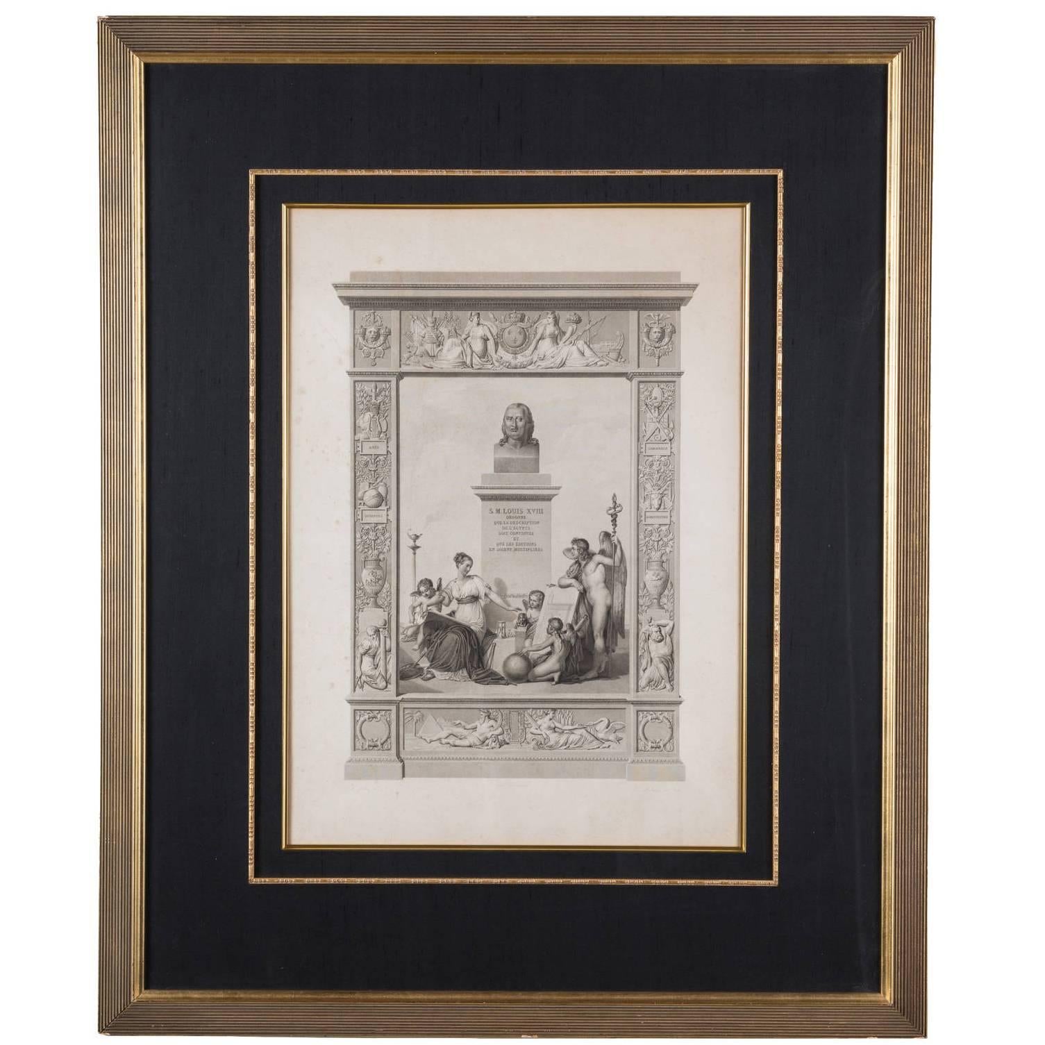 19th Century Large Framed Neoclassical Lithograph