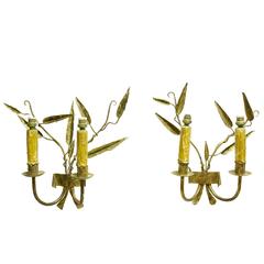 Vintage Pair of Gilded Iron Sconces