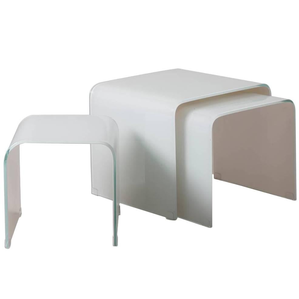 Tara Shaw Maison, Opaque White Waterfall Glass Nesting Tables at