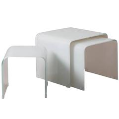 Tara Shaw Maison, Opaque White Waterfall Glass Nesting Tables