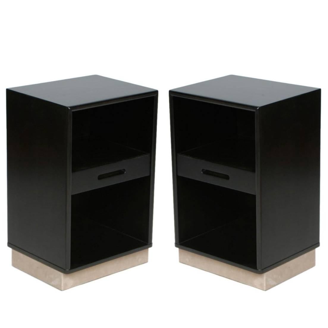 Pair of Edward Wormley for Dunbar Nightstands with Leather Bases