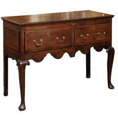 Antique English Oak 19th Century Two-Drawer Dresser Base or Server with Cabriole Legs