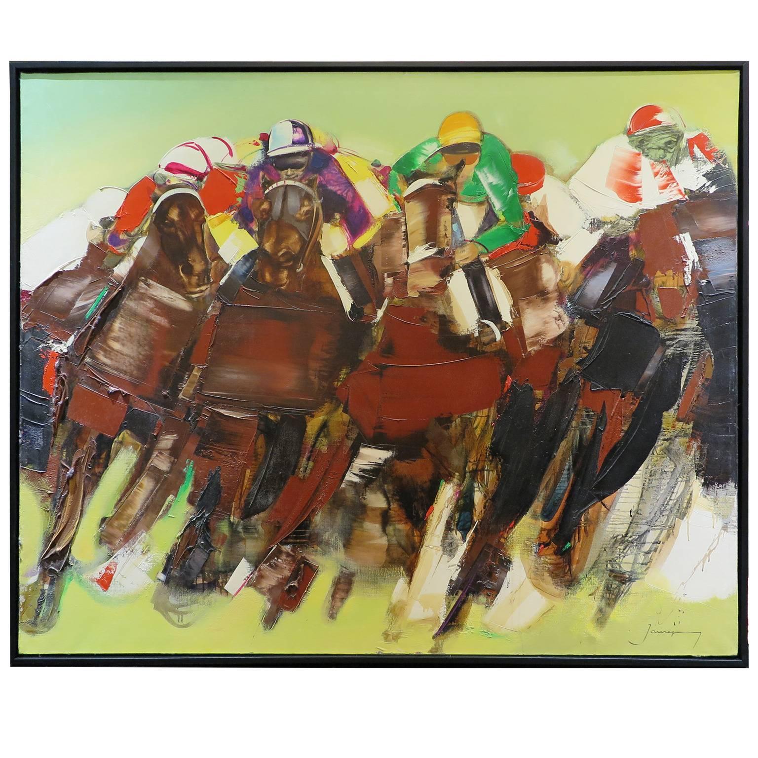 Oil on Canvas Painting Titled "Derby" by Christian Jaureguy