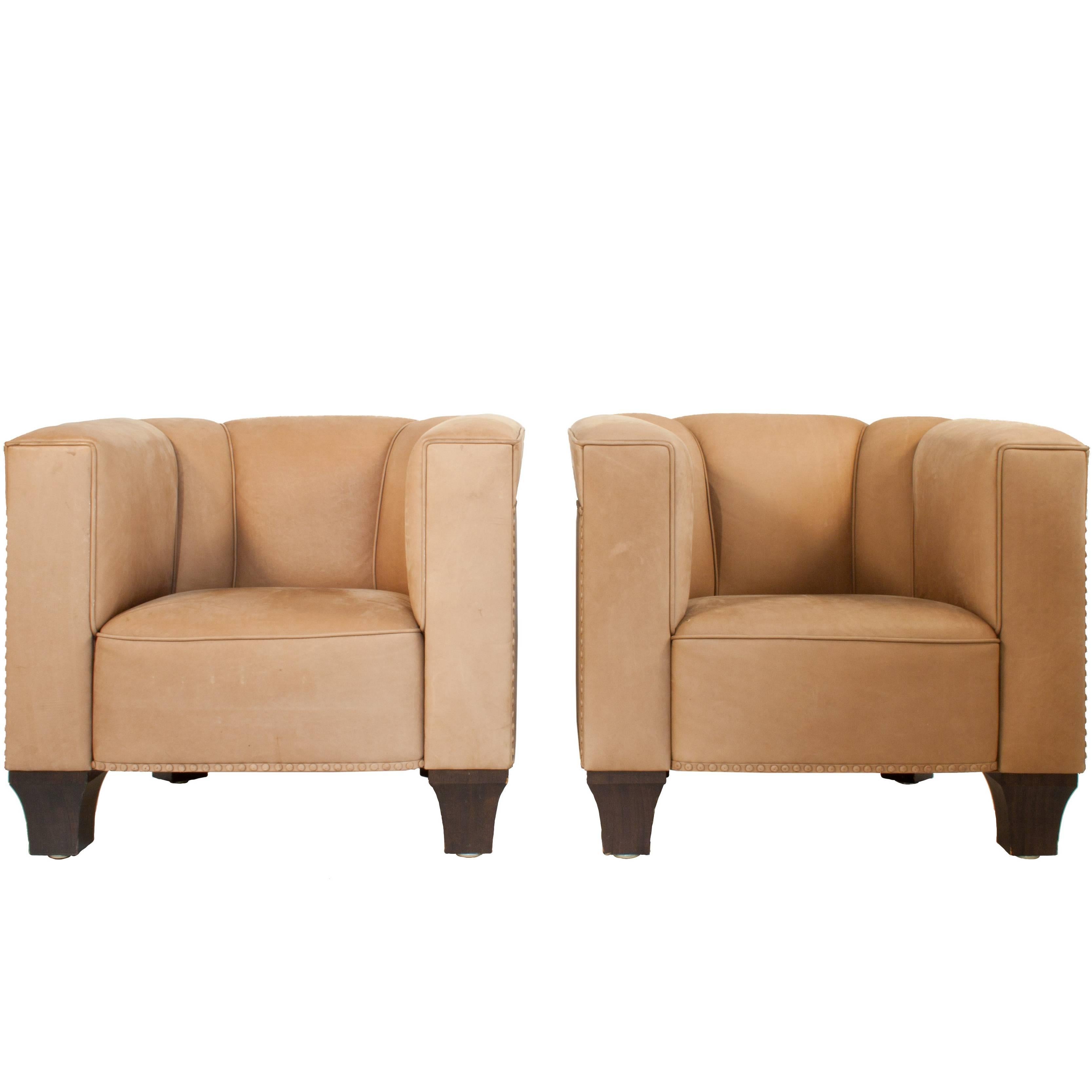 Pair of Leather Club Chairs by Josef Hoffmann For Sale