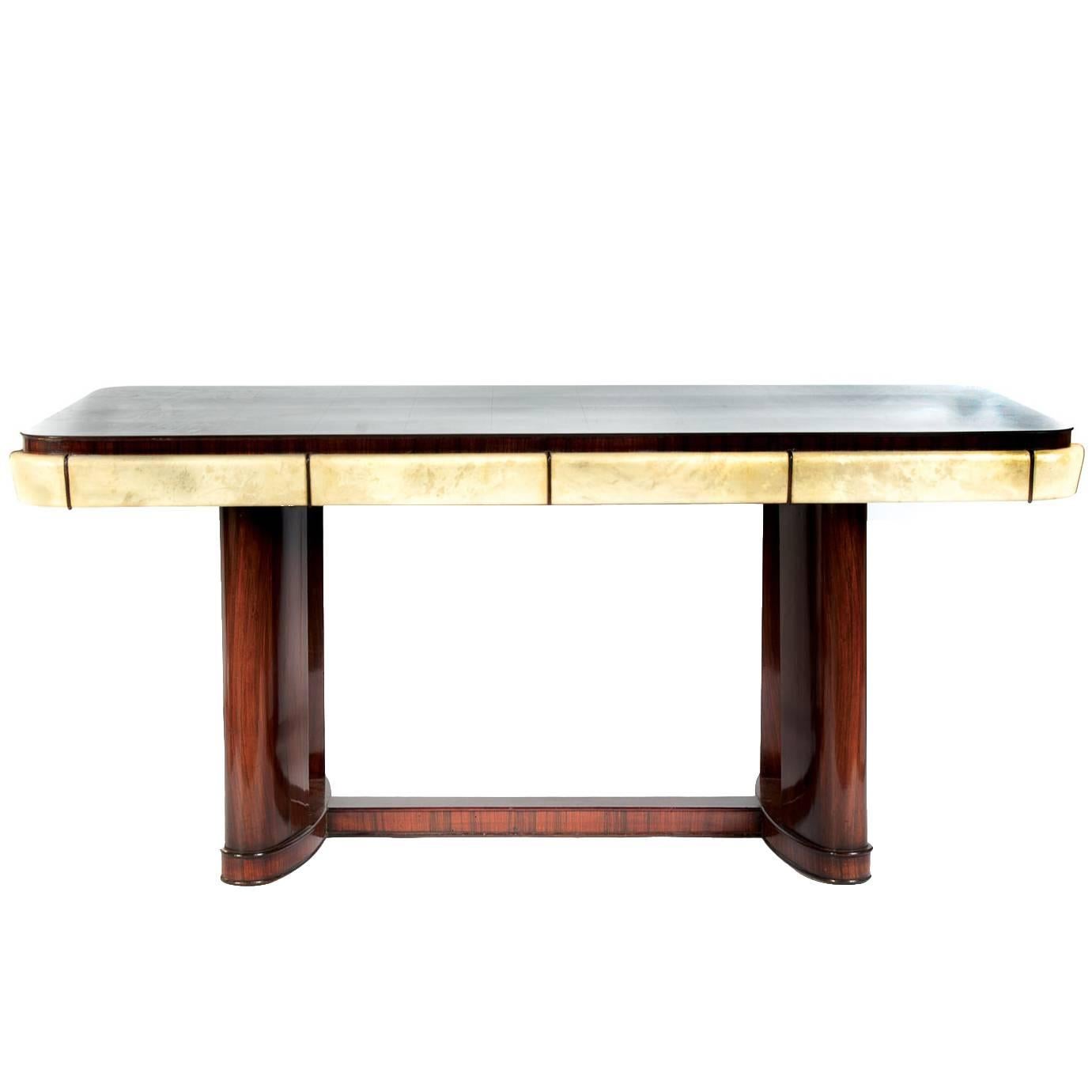 Palisander and Parchment Dining Table and Serving Table by Osvaldo Borsani For Sale