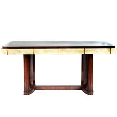 Palisander and Parchment Dining Table and Serving Table by Osvaldo Borsani