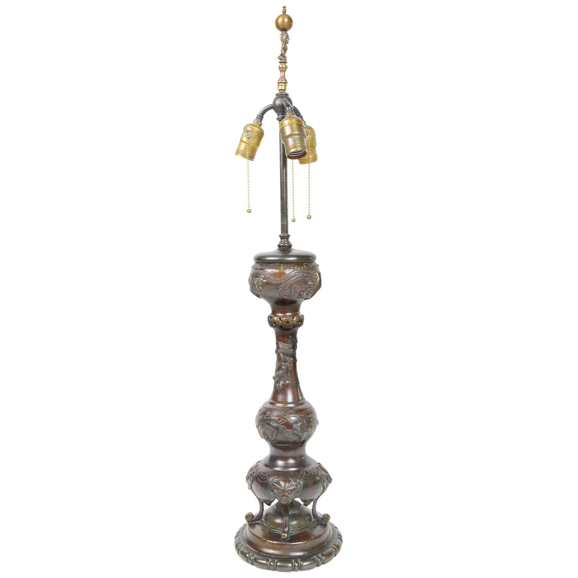 Japanese Meiji Period Bronze Urn Lamp For Sale