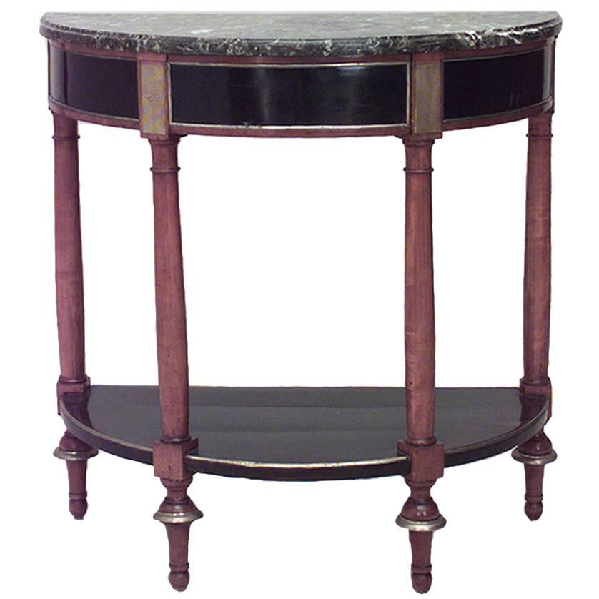 Continental Neo-Classic Fruitwood Marble Console Table