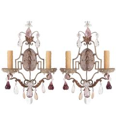 Pair of French Painted and Crystal Sconces 6