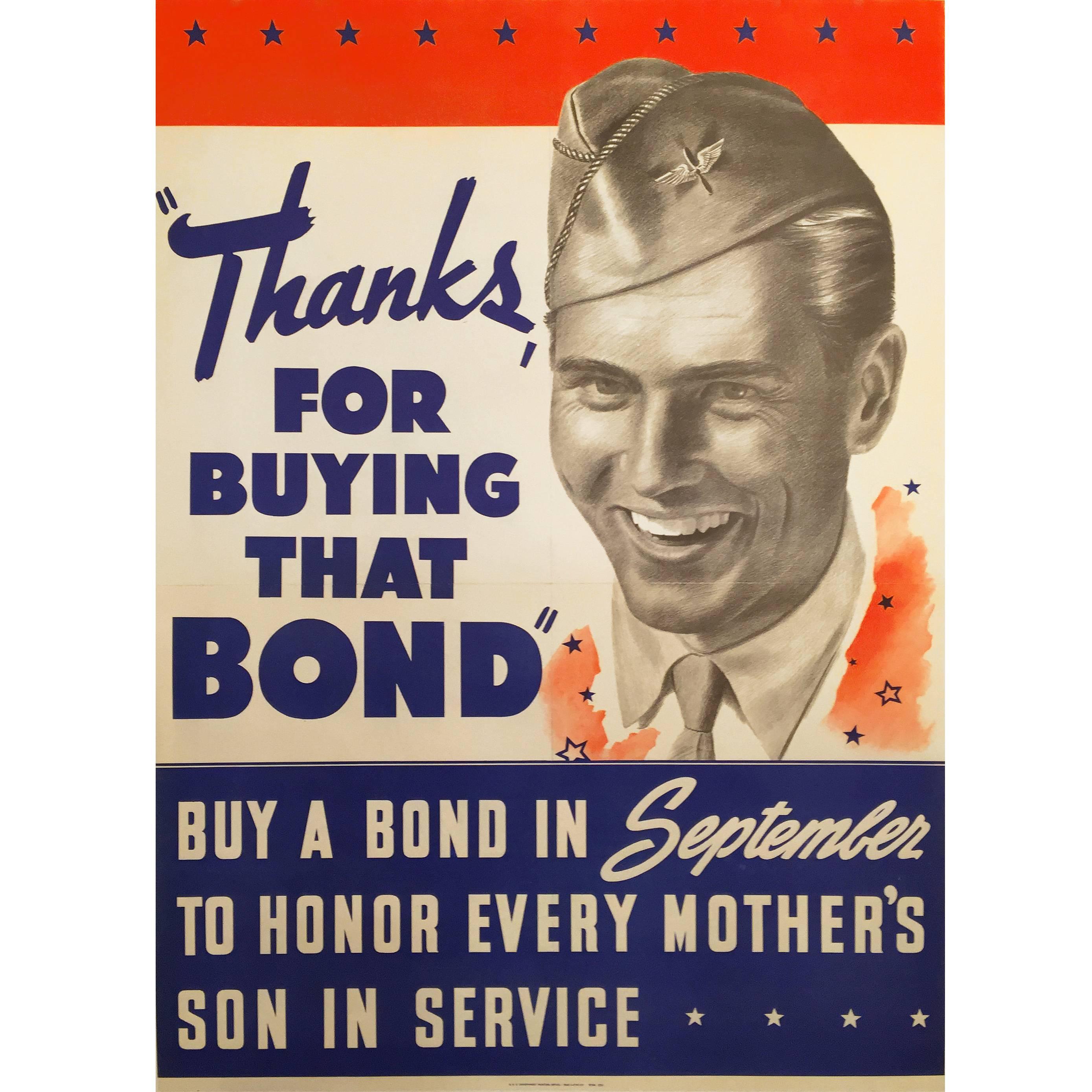 American Government Poster "Thanks for Buying That Bond" 1942 For Sale