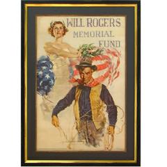 "Will Rogers Memorial Fund" Vintage Patriotic Poster, circa 1935