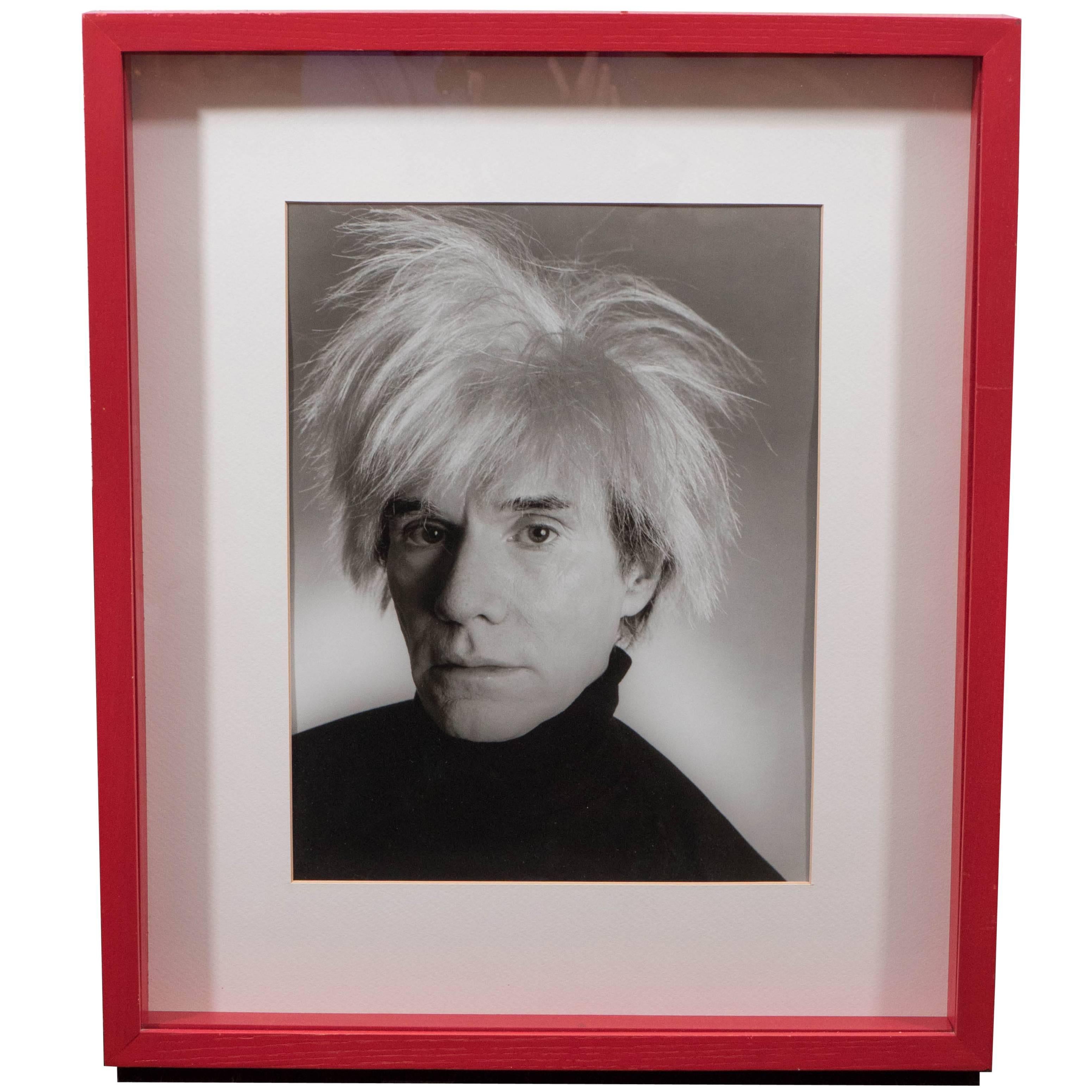 Vintage Christopher Makos Photo of Andy Warhol in Red Shadowbox Frame