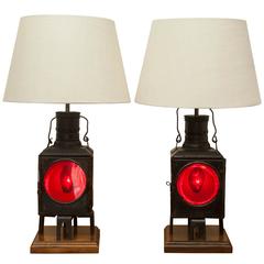 Pair of Antique Train Lantern Lamps 10