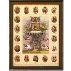 Confederate Leadership Lithograph "Our Heroes and Our Flags" Print