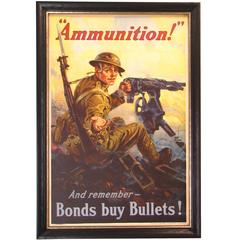 Antique "Ammunition!" WWI Patriotic Poster, circa 1918